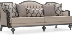 Casa Padrino Luxus Barock Wohnzimmer Sofa Beige / Grau - Handgefertigtes Barockstil Sofa mit dekorativen Kissen - Luxus Wohnzimmer Möbel im Barockstil - Barock Möbel