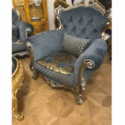 Casa Padrino Luxus Barock Wohnzimmer Möbel Set Blau / Gold / Silber - Barockstil Möbel