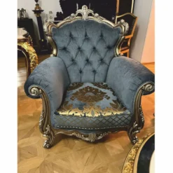 Casa Padrino Luxus Barock Wohnzimmer Möbel Set Blau / Gold / Silber - Barockstil Möbel