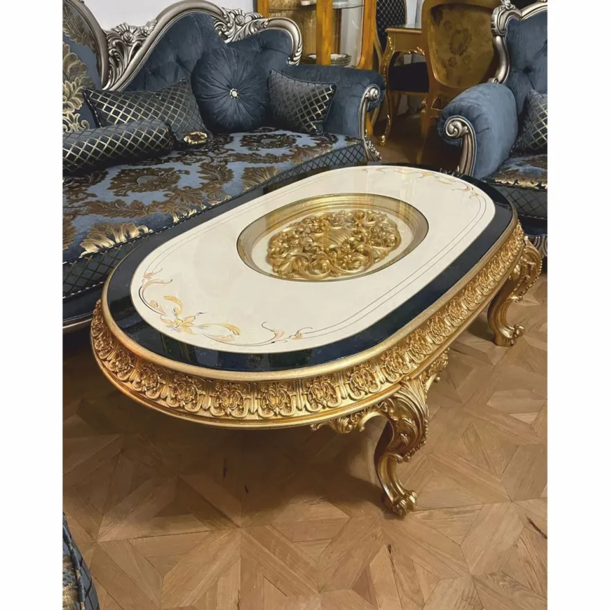 Casa Padrino Luxus Barock Wohnzimmer Möbel Set Blau / Gold / Silber - Barockstil Möbel