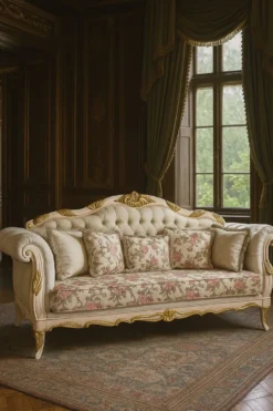 Casa Padrino Luxus Barock Wohnzimmer Sofa Creme-Weiß / Gold 240 cm - Barock Möbel