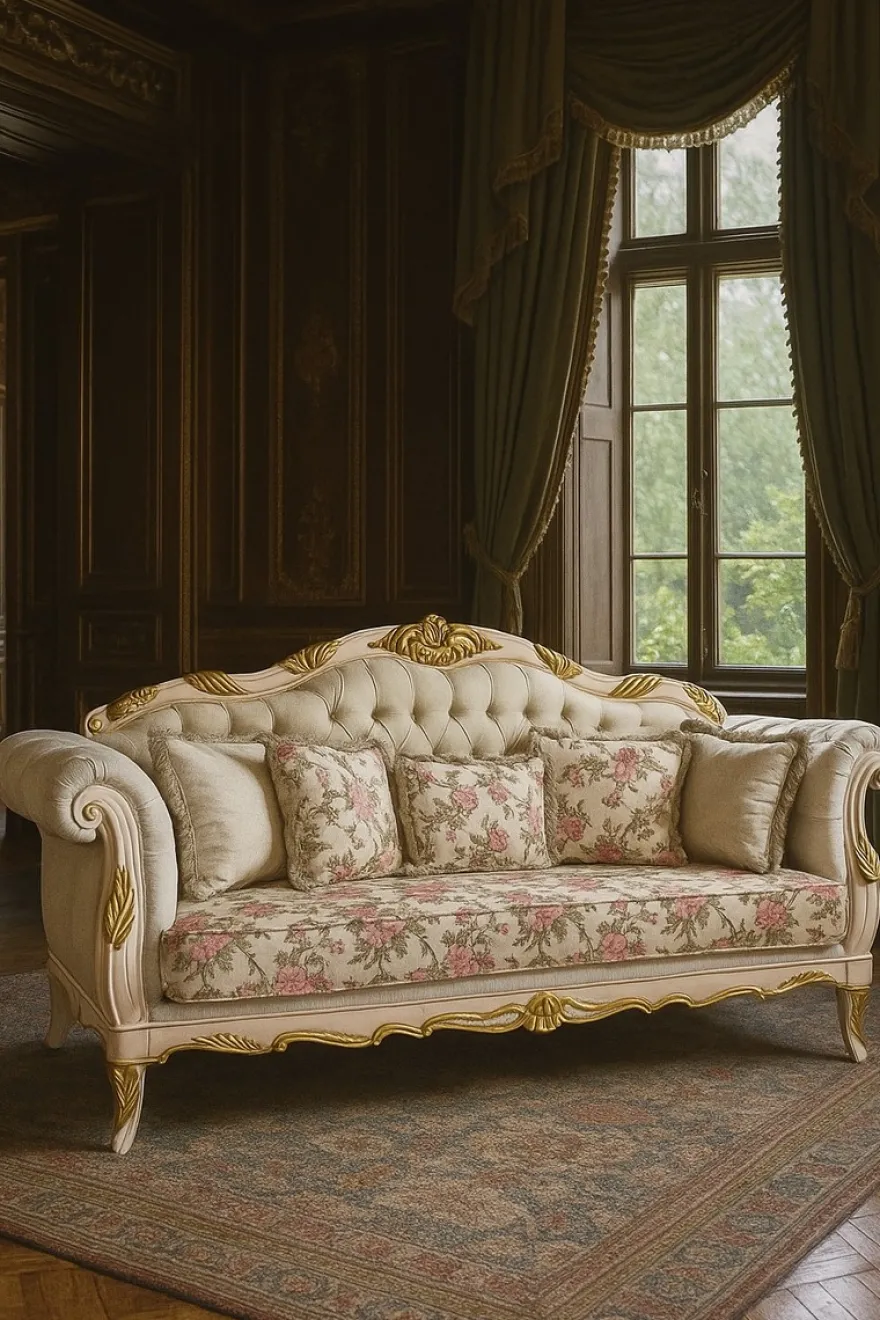 Casa Padrino Luxus Barock Wohnzimmer Sofa Creme-Weiß / Gold 240 cm - Barock Möbel
