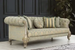 Casa Padrino Luxus Barock Wohnzimmer Set Grün / Gold / Grau / Gold - 2 Sofas & 2 Sessel - Wohnzimmer Möbel im Barockstil - Edel & Prunkvoll