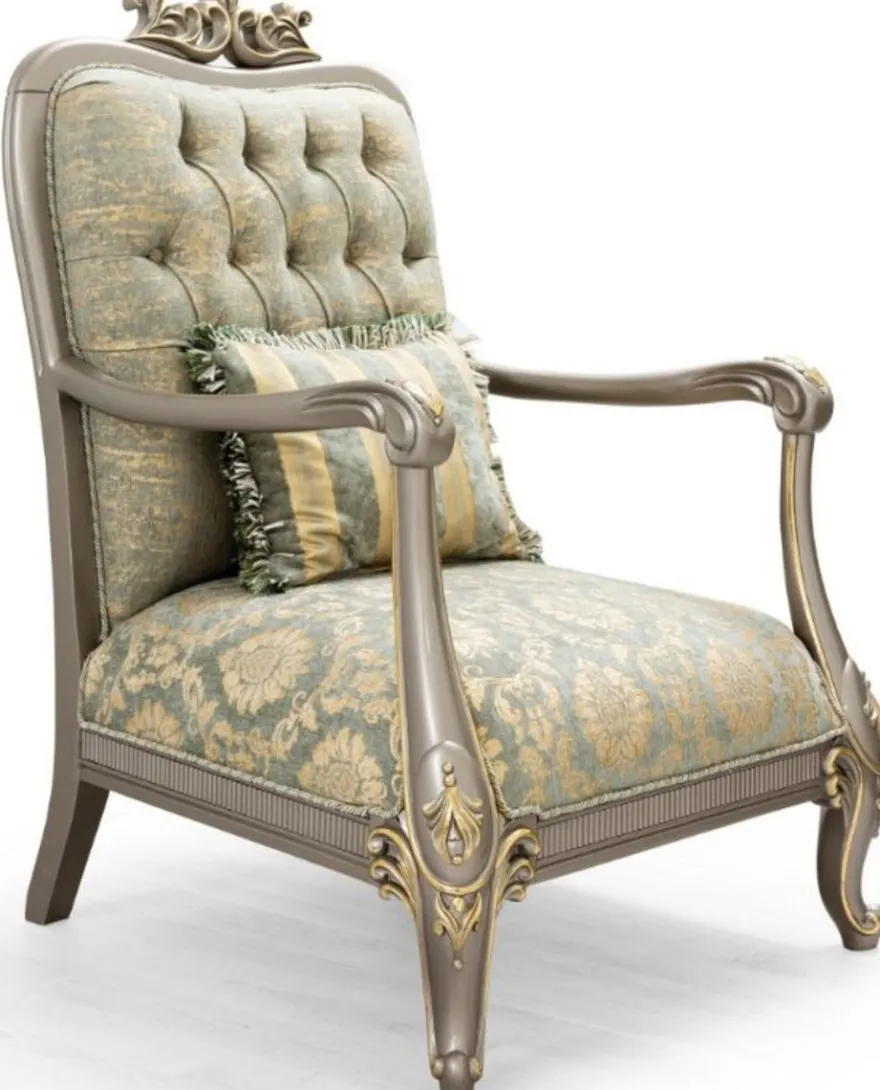 Casa Padrino Luxus Barock Wohnzimmer Set Grün / Gold / Grau / Gold - 2 Sofas & 2 Sessel - Wohnzimmer Möbel im Barockstil - Edel & Prunkvoll