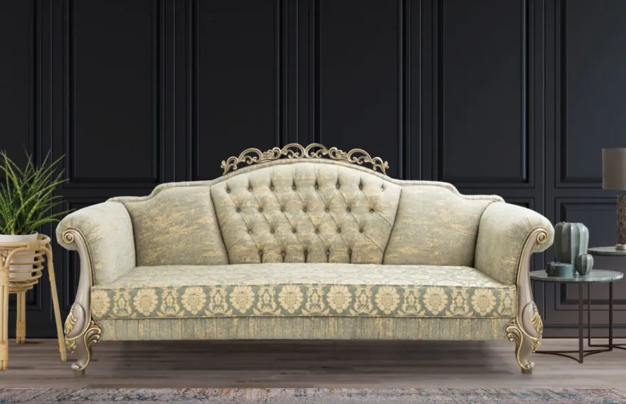 Casa Padrino Luxus Barock Wohnzimmer Set Grün / Gold / Grau / Gold - 2 Sofas & 2 Sessel - Wohnzimmer Möbel im Barockstil - Edel & Prunkvoll