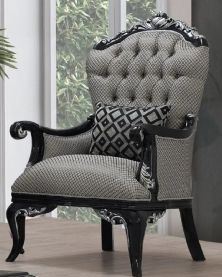 Casa Padrino Luxus Barock Wohnzimmer Set Silber / Schwarz - 2 Sofas & 2 Sessel & 1 Couchtisch - Handgefertigte Barock Wohnzimmer Möbel - Edel & Prunkvoll