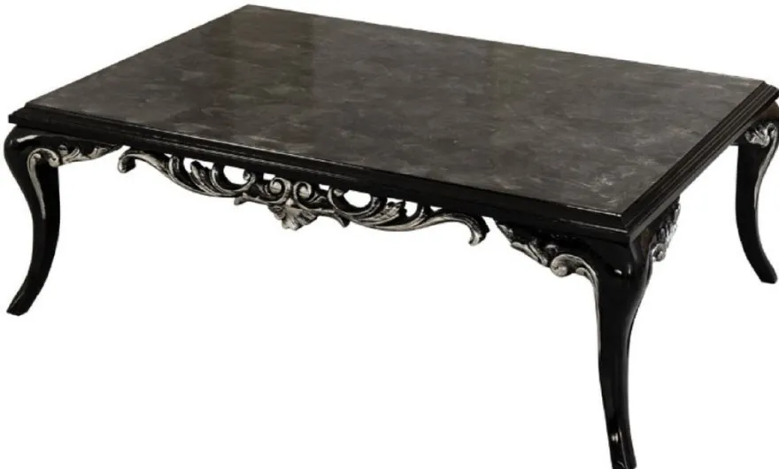 Casa Padrino Luxus Barock Wohnzimmer Set Silber / Schwarz - 2 Sofas & 2 Sessel & 1 Couchtisch - Handgefertigte Barock Wohnzimmer Möbel - Edel & Prunkvoll