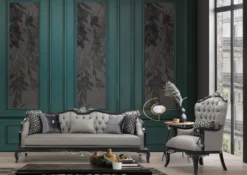 Casa Padrino Luxus Barock Wohnzimmer Set Silber / Schwarz - 2 Sofas & 2 Sessel & 1 Couchtisch - Handgefertigte Barock Wohnzimmer Möbel - Edel & Prunkvoll