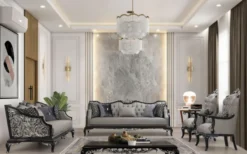 Casa Padrino Luxus Barock Wohnzimmer Set Silber / Schwarz - 2 Sofas & 2 Sessel & 1 Couchtisch - Handgefertigte Barock Wohnzimmer Möbel - Edel & Prunkvoll
