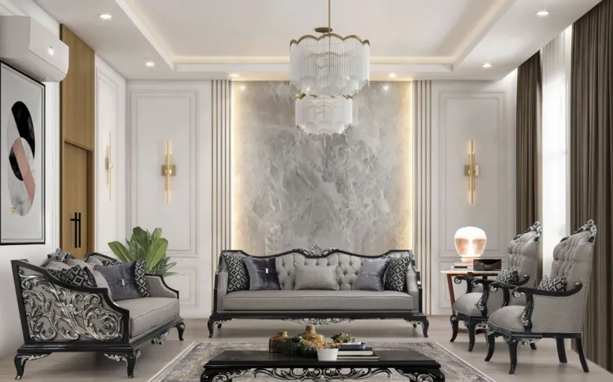 Casa Padrino Luxus Barock Wohnzimmer Set Silber / Schwarz - 2 Sofas & 2 Sessel & 1 Couchtisch - Handgefertigte Barock Wohnzimmer Möbel - Edel & Prunkvoll