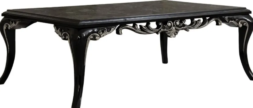Casa Padrino Luxus Barock Wohnzimmer Set Silber / Schwarz - 2 Sofas & 2 Sessel & 1 Couchtisch - Handgefertigte Barock Wohnzimmer Möbel - Edel & Prunkvoll