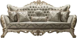 Casa Padrino Luxus Barock Wohnzimmer Set Grau / Weiß / Gold - 2 Sofas & 2 Sessel & 1 Couchtisch - Barockstil Möbel - Edel & Prunkvoll