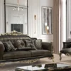 Casa Padrino Luxus Barock Wohnzimmer Sofa mit Kissen Grau / Schwarz / Gold 235 x 93 x H. 115 cm - Barock Möbel - Edel & Prunkvoll