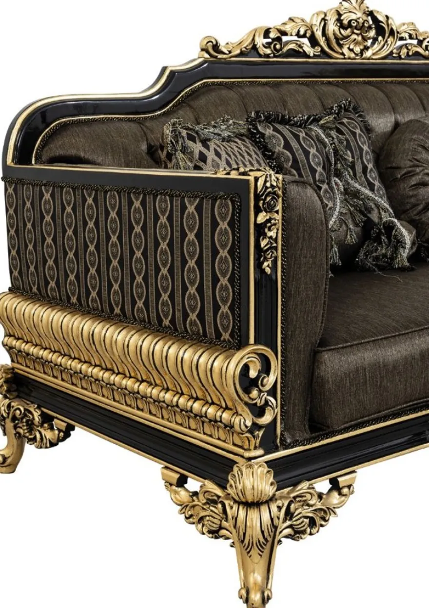 Casa Padrino Luxus Barock Wohnzimmer Sofa mit Kissen Grau / Schwarz / Gold 235 x 93 x H. 115 cm - Barock Möbel - Edel & Prunkvoll