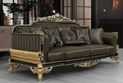 Casa Padrino Luxus Barock Wohnzimmer Sofa mit Kissen Grau / Schwarz / Gold 235 x 93 x H. 115 cm - Barock Möbel - Edel & Prunkvoll
