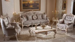 Casa Padrino Luxus Barock Wohnzimmer Möbel Set Braun / Weiß / Gold
