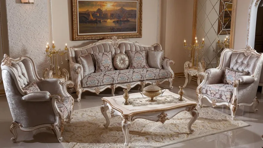 Casa Padrino Luxus Barock Wohnzimmer Möbel Set Braun / Weiß / Gold