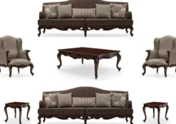 Casa Padrino Luxus Barock Wohnzimmer Set Grau / Silber / Braun - 2 Sofas & 2 Sessel & 1 Couchtisch & 2 Beistelltische - Handgefertigte Wohnzimmer Möbel im Barockstil - Edel & Prunkvoll