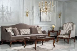 Casa Padrino Luxus Barock Wohnzimmer Set Grau / Silber / Braun - 2 Sofas & 2 Sessel & 1 Couchtisch & 2 Beistelltische - Handgefertigte Wohnzimmer Möbel im Barockstil - Edel & Prunkvoll