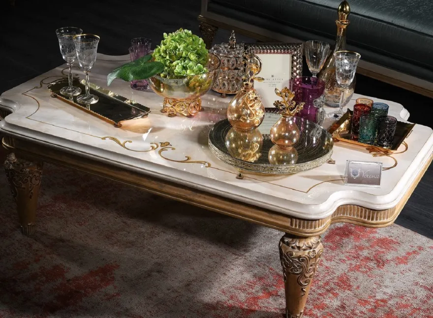 Casa Padrino Luxus Barock Wohnzimmertisch Weiß / Gold 140 x 90 x H. 42 cm - Barock Couchtisch