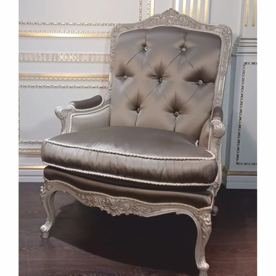 Casa Padrino Luxus Barock Wohnzimmer Sessel mit Glitzersteinen Grau - Made in Italy