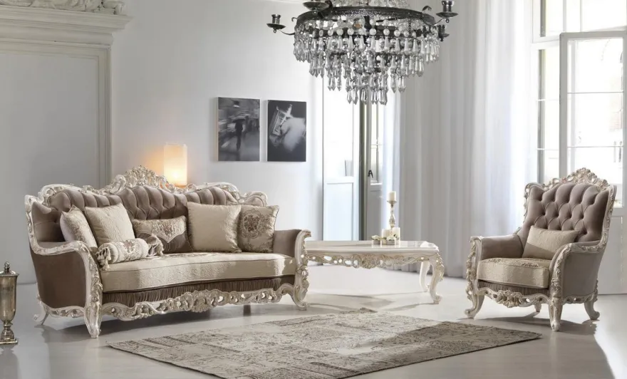 Casa Padrino Luxus Barock Wohnzimmer Sessel mit dekorativem Kissen Braun / Beige / Weiß / Gold 97 x 90 x H. 120 cm - Edle Barock Wohnzimmer Möbel