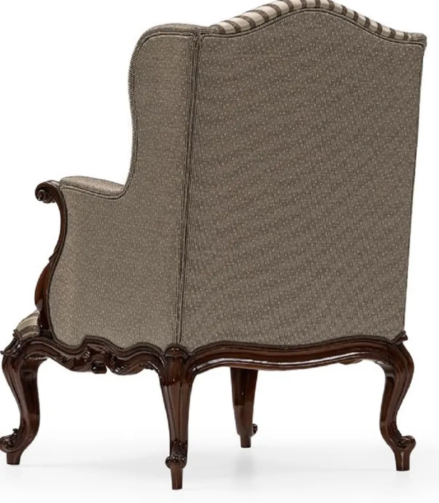 Casa Padrino Luxus Barock Wohnzimmer Sessel Silber / Braun - Handgefertigter Barockstil Sessel mit Streifen und dekorativem Kissen - Luxus Wohnzimmer Möbel im Barockstil - Barock Möbel