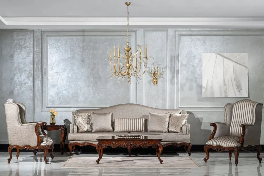 Casa Padrino Luxus Barock Wohnzimmer Sessel Silber / Braun - Handgefertigter Barockstil Sessel mit Streifen und dekorativem Kissen - Luxus Wohnzimmer Möbel im Barockstil - Barock Möbel