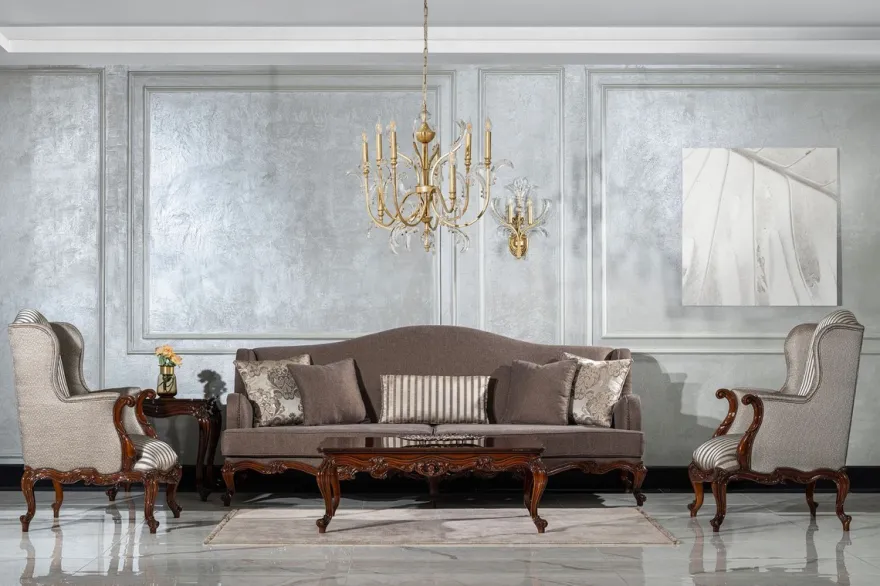 Casa Padrino Luxus Barock Wohnzimmer Sessel Silber / Braun - Handgefertigter Barockstil Sessel mit Streifen und dekorativem Kissen - Luxus Wohnzimmer Möbel im Barockstil - Barock Möbel