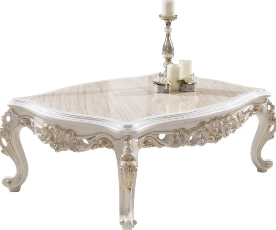 Casa Padrino Luxus Barock Wohnzimmer Set Hellblau / Creme / Weiß / Gold - 2 Sofas & 2 Sessel & 1 Couchtisch - Edle Barock Wohnzimmer Möbel