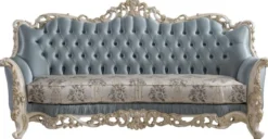 Casa Padrino Luxus Barock Wohnzimmer Set Hellblau / Creme / Weiß / Gold - 2 Sofas & 2 Sessel & 1 Couchtisch - Edle Barock Wohnzimmer Möbel