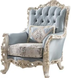 Casa Padrino Luxus Barock Wohnzimmer Set Hellblau / Creme / Weiß / Gold - 2 Sofas & 2 Sessel & 1 Couchtisch - Edle Barock Wohnzimmer Möbel