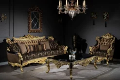 Casa Padrino Luxus Barock Wohnzimmer Set Braun / Schwarz / Gold - 2 Sofas & 2 Sessel & 1 Couchtisch - Prunkvolle Wohnzimmer Möbel im Barockstil