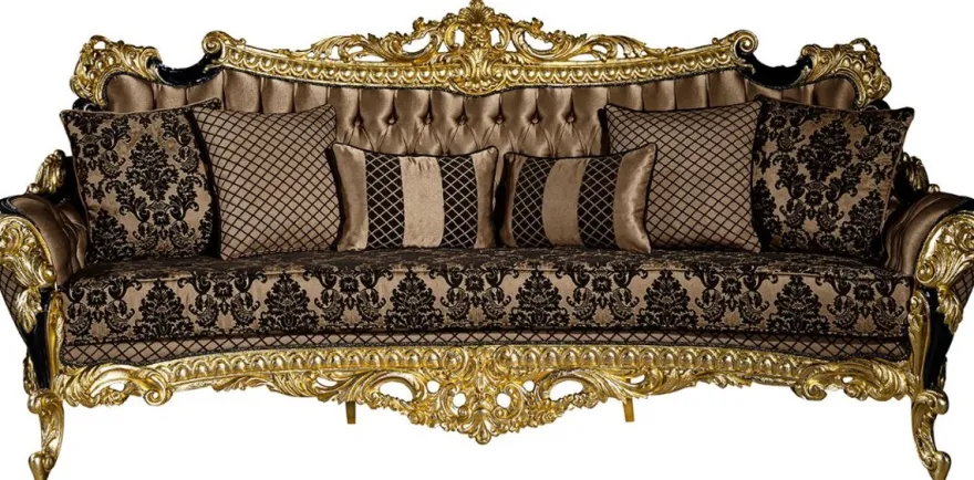 Casa Padrino Luxus Barock Wohnzimmer Set Braun / Schwarz / Gold - 2 Sofas & 2 Sessel & 1 Couchtisch - Prunkvolle Wohnzimmer Möbel im Barockstil