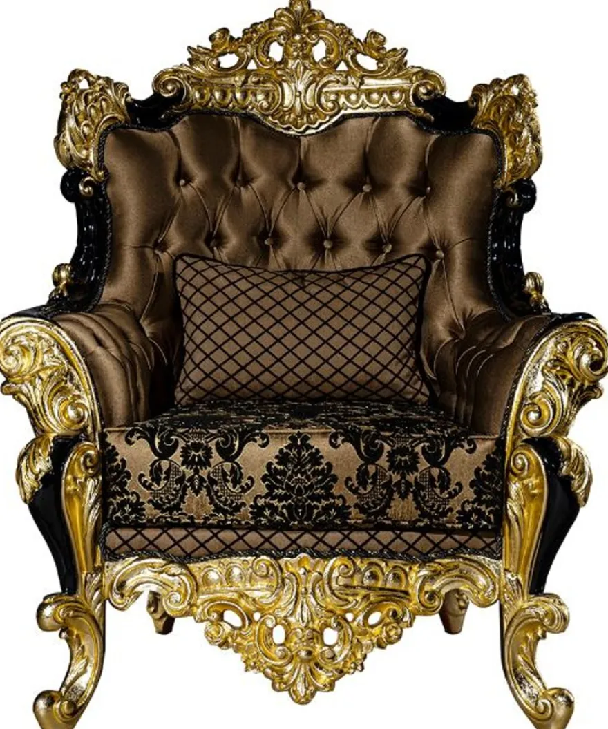 Casa Padrino Luxus Barock Wohnzimmer Set Braun / Schwarz / Gold - 2 Sofas & 2 Sessel & 1 Couchtisch - Prunkvolle Wohnzimmer Möbel im Barockstil