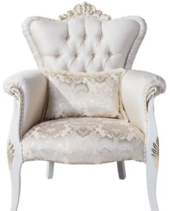 Casa Padrino Luxus Barock Wohnzimmer Sessel mit dekorativem Kissen Creme / Weiß / Gold 83 x 94 x H. 111 cm - Wohnzimmer Möbel im Barockstil