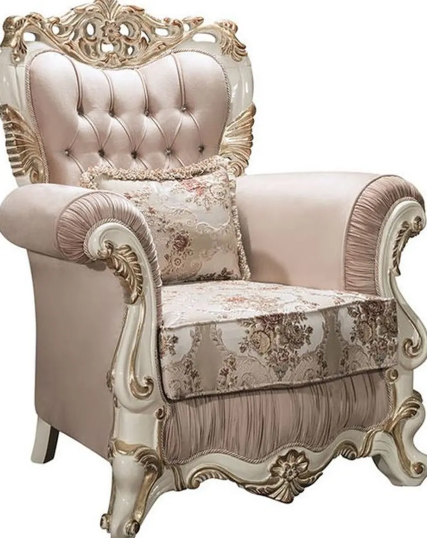 Casa Padrino Luxus Barock Wohnzimmer Set Rosa / Weiß / Gold - 2 Sofas & 2 Sessel & 1 Couchtisch - Prunkvolle Möbel im Barockstil