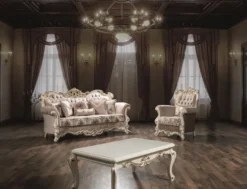 Casa Padrino Luxus Barock Wohnzimmer Set Rosa / Weiß / Gold - 2 Sofas & 2 Sessel & 1 Couchtisch - Prunkvolle Möbel im Barockstil