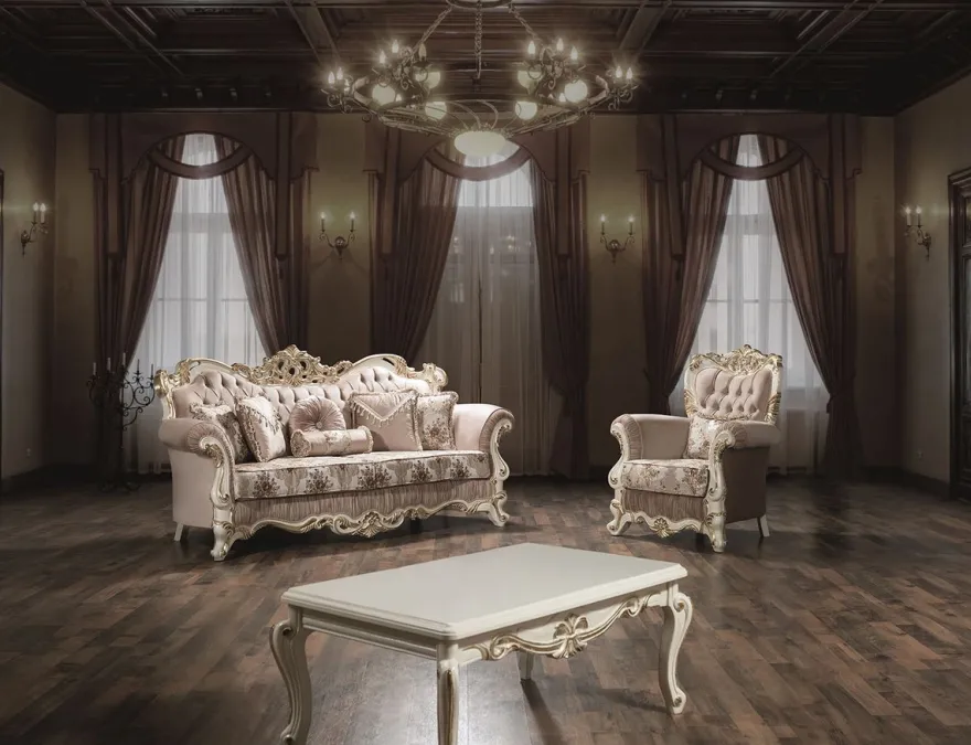 Casa Padrino Luxus Barock Wohnzimmer Set Rosa / Weiß / Gold - 2 Sofas & 2 Sessel & 1 Couchtisch - Prunkvolle Möbel im Barockstil