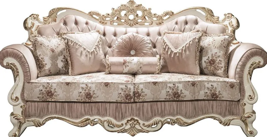 Casa Padrino Luxus Barock Wohnzimmer Set Rosa / Weiß / Gold - 2 Sofas & 2 Sessel & 1 Couchtisch - Prunkvolle Möbel im Barockstil