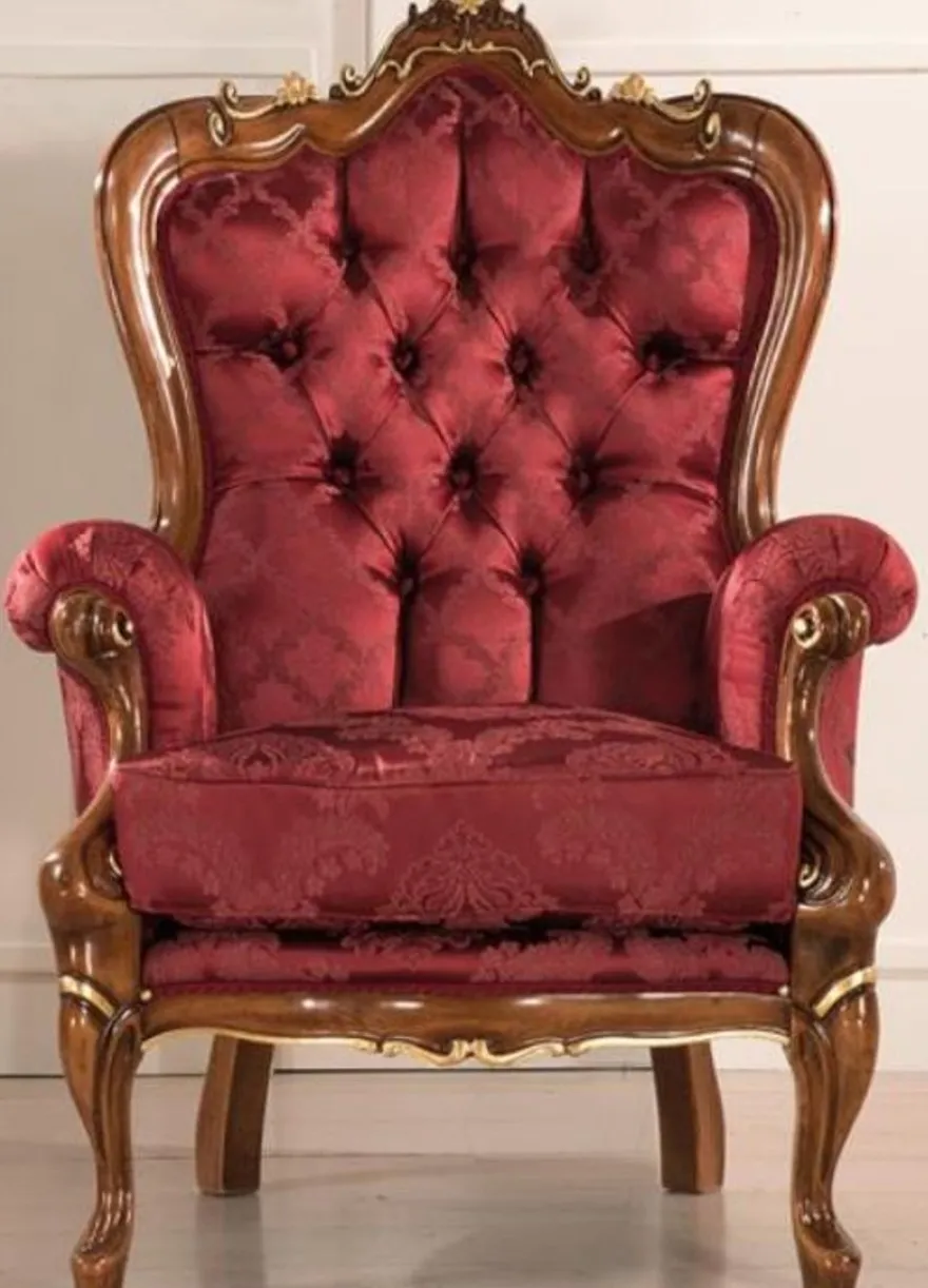 Casa Padrino Luxus Barock Wohnzimmer Sessel mit elegantem Muster Bordeauxrot / Braun / Gold 85 x 85 x H. 112 cm - Barockstil Wohnzimmer Möbel - Edel & Prunkvoll