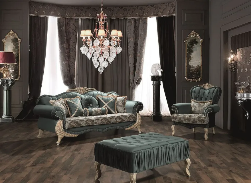 Casa Padrino Luxus Barock Wohnzimmer Sessel mit Glitzersteinen und dekorativem Kissen Grün / Creme / Beige 100 x 80 x H. 110 cm - Möbel im Barockstil