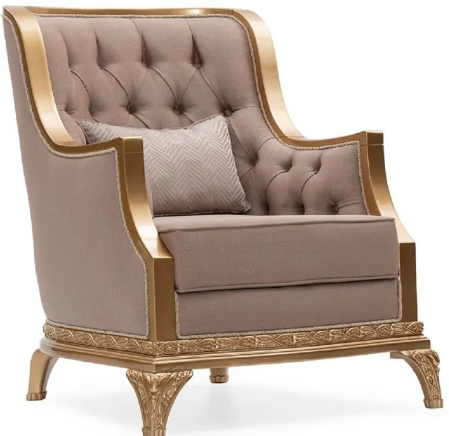 Casa Padrino Luxus Barock Wohnzimmer Set Grau / Braun / Gold - 2 Sofas & 2 Sessel & 1 Couchtisch & 2 Beistelltische - Handgefertigte Luxus Wohnzimmer Möbel im Barockstil - Edel & Prunkvoll
