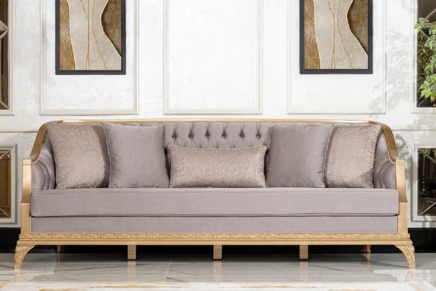 Casa Padrino Luxus Barock Wohnzimmer Set Grau / Braun / Gold - 2 Sofas & 2 Sessel & 1 Couchtisch & 2 Beistelltische - Handgefertigte Luxus Wohnzimmer Möbel im Barockstil - Edel & Prunkvoll