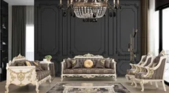 Casa Padrino Luxus Barock Wohnzimmer Set Grau / Braun / Weiß / Gold / Silber - 2 Sofas & 2 Sessel & 1 Couchtisch - Handgefertigte Barock Wohnzimmer Möbel - Edel & Prunkvoll