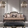 Casa Padrino Luxus Barock Wohnzimmer Set Grau / Blau / Gold - 2 Barock Sofas & 2 Barock Sessel & 1 Barock Couchtisch - Luxus Wohnzimmer Möbel im Barockstil - Barock Möbel - Edel & Prunkvoll