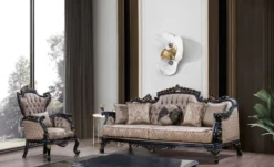 Casa Padrino Luxus Barock Wohnzimmer Set Grau / Blau / Gold - 2 Barock Sofas & 2 Barock Sessel & 1 Barock Couchtisch - Luxus Wohnzimmer Möbel im Barockstil - Barock Möbel - Edel & Prunkvoll
