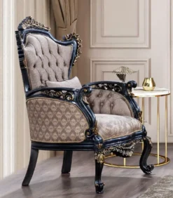 Casa Padrino Luxus Barock Wohnzimmer Set Grau / Blau / Gold - 2 Barock Sofas & 2 Barock Sessel & 1 Barock Couchtisch - Luxus Wohnzimmer Möbel im Barockstil - Barock Möbel - Edel & Prunkvoll