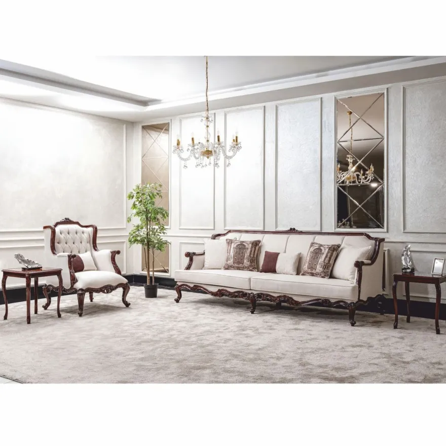 Casa Padrino Luxus Barock Wohnzimmer Sofa Weiß / Dunkelbraun 260 cm - Barock Möbel