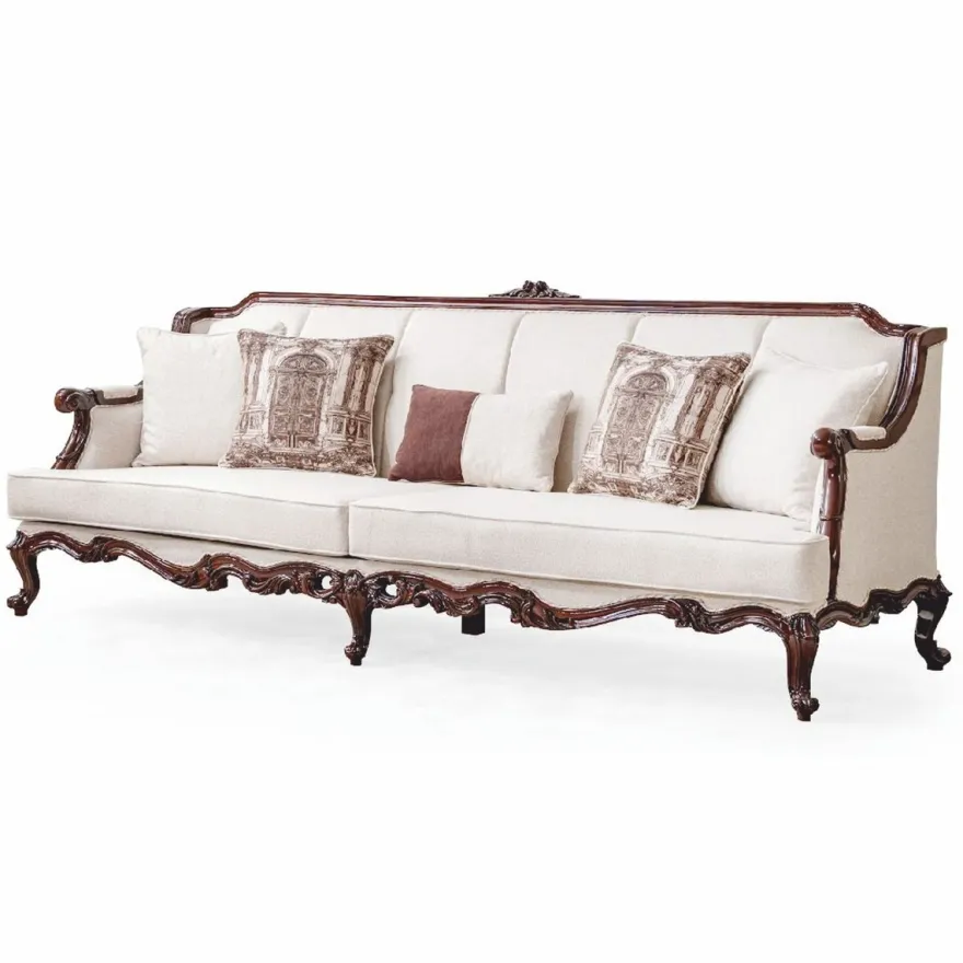 Casa Padrino Luxus Barock Wohnzimmer Sofa Weiß / Dunkelbraun 260 cm - Barock Möbel
